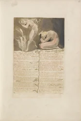 Chamaram-lhe Piedade e fugiram ..., placa 19 de O Primeiro Livro de Urizen, 1794 (gravura em relevo a cores com tinta e wc no papel)